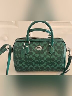 Coach Emerald Signature Canvas Satchel with Leather Trim-Medium ROWAN